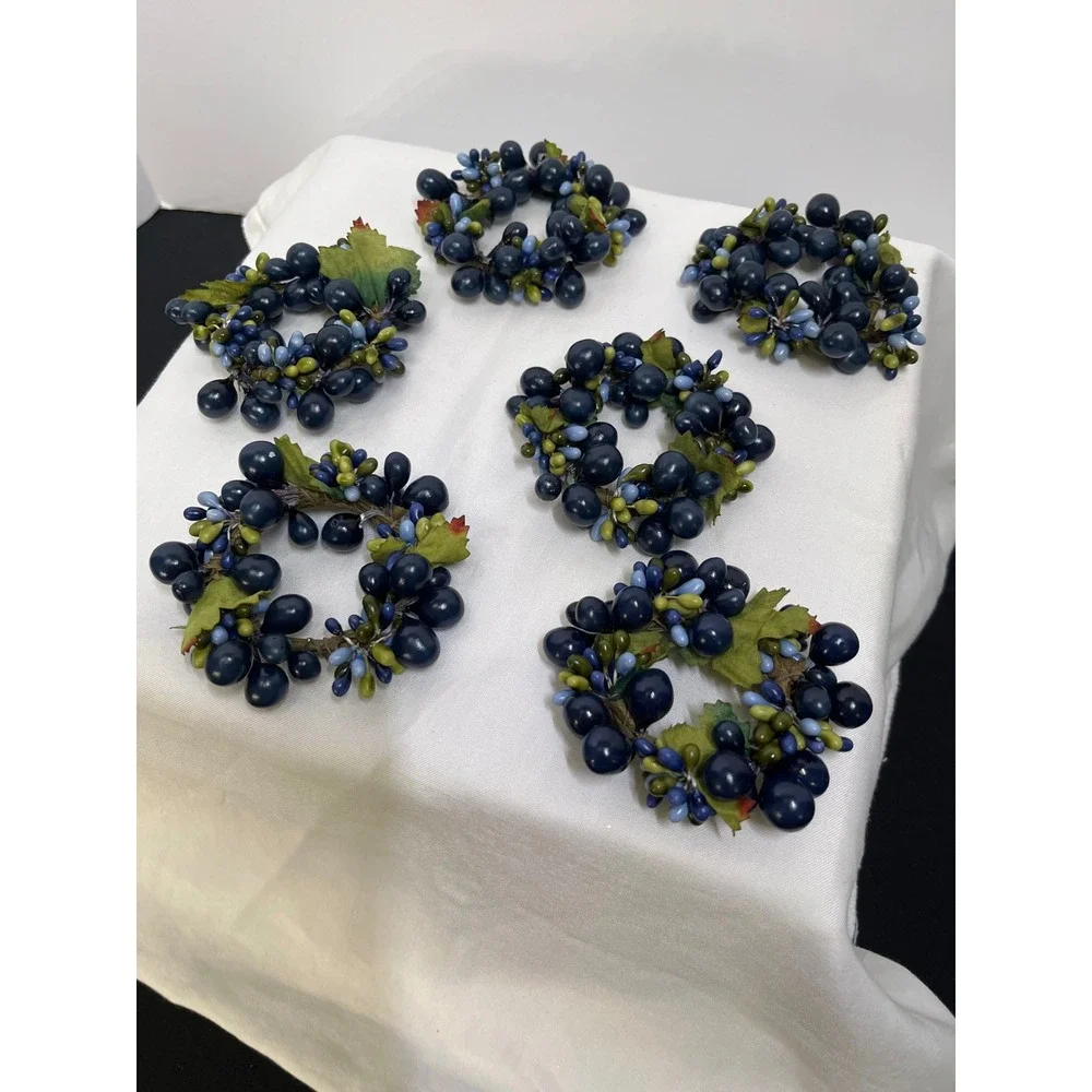 VTG Blue Grape Pip Berry Candle Rings or Napkin Rings - Farmhouse Vineyard Decor